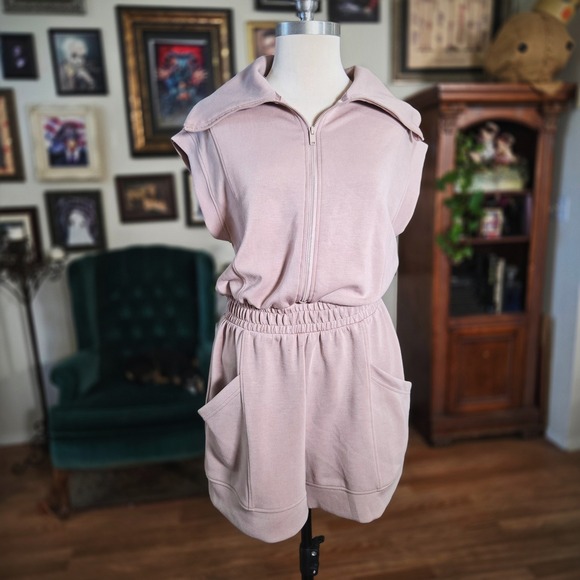 Rae Mode Blush Zip Front Lounge Romper Sleeveless Soft One Piece - Picture 2 of 8